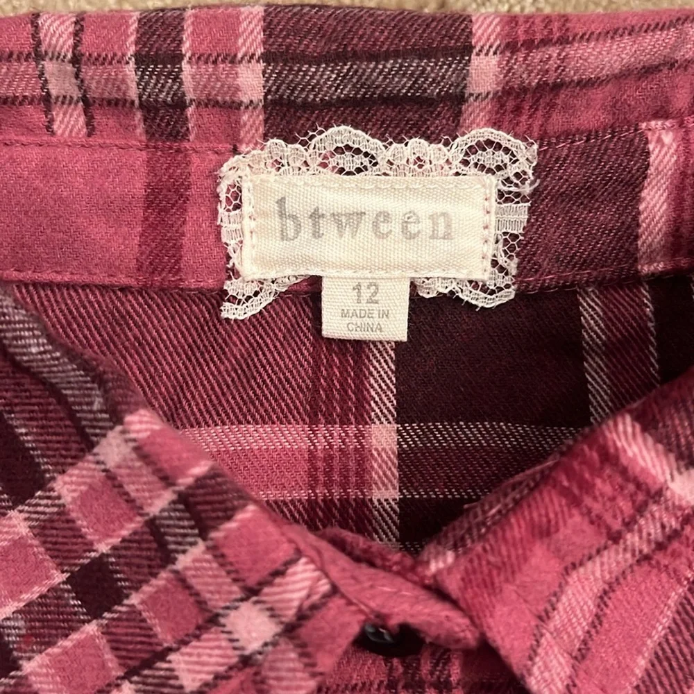 NWT Girls 2 Piece Pink Flannel Shirt & Leggings, Sz 12
